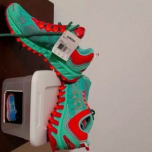 Addias green, fuchsia and aqua green tennis shoes